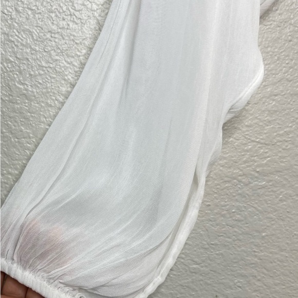 Anthropologie White Double Lined Long Sleeve Smocked Blouse Size Small - Picture 5 of 7